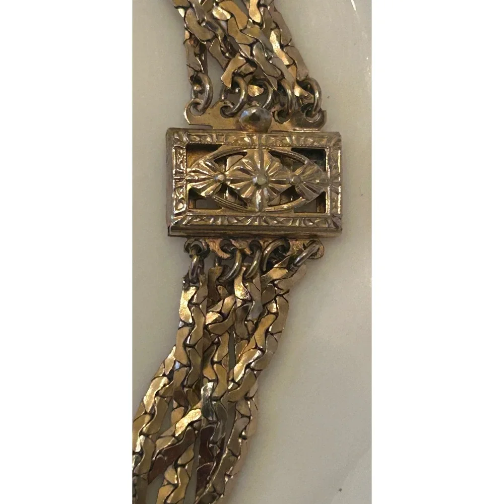 Vintage Braided Chain Necklace Floral Clasp‎ Gold Tone Excellent Condition!